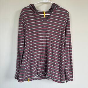 Lole Womens Striped Hooded Pullover Long Sleeve Shirt Athleisure Red Gray Large